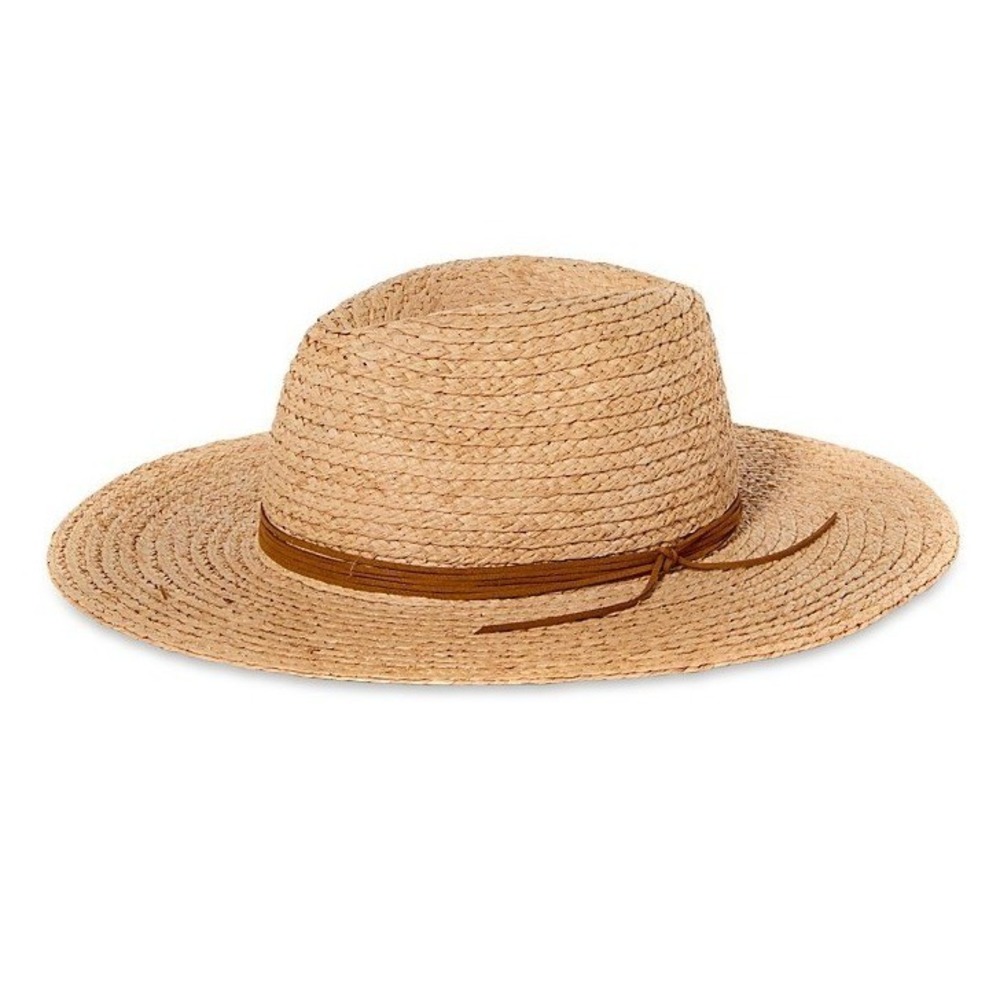Hat Attack Women Raffia Straw Continental Sun Hat OS Natural Beach UPF 50+ NWT